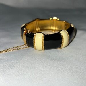 J. Crew Clamper Bracelet Black Ivory Enamel with Safety Chain